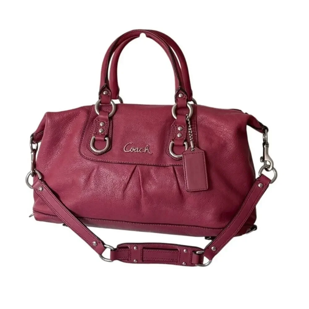 Coach Ashley Raspberry Pink Pebbled Leather Satchel Bag F15445